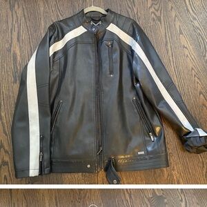 Black and White Men's Leather Jacket